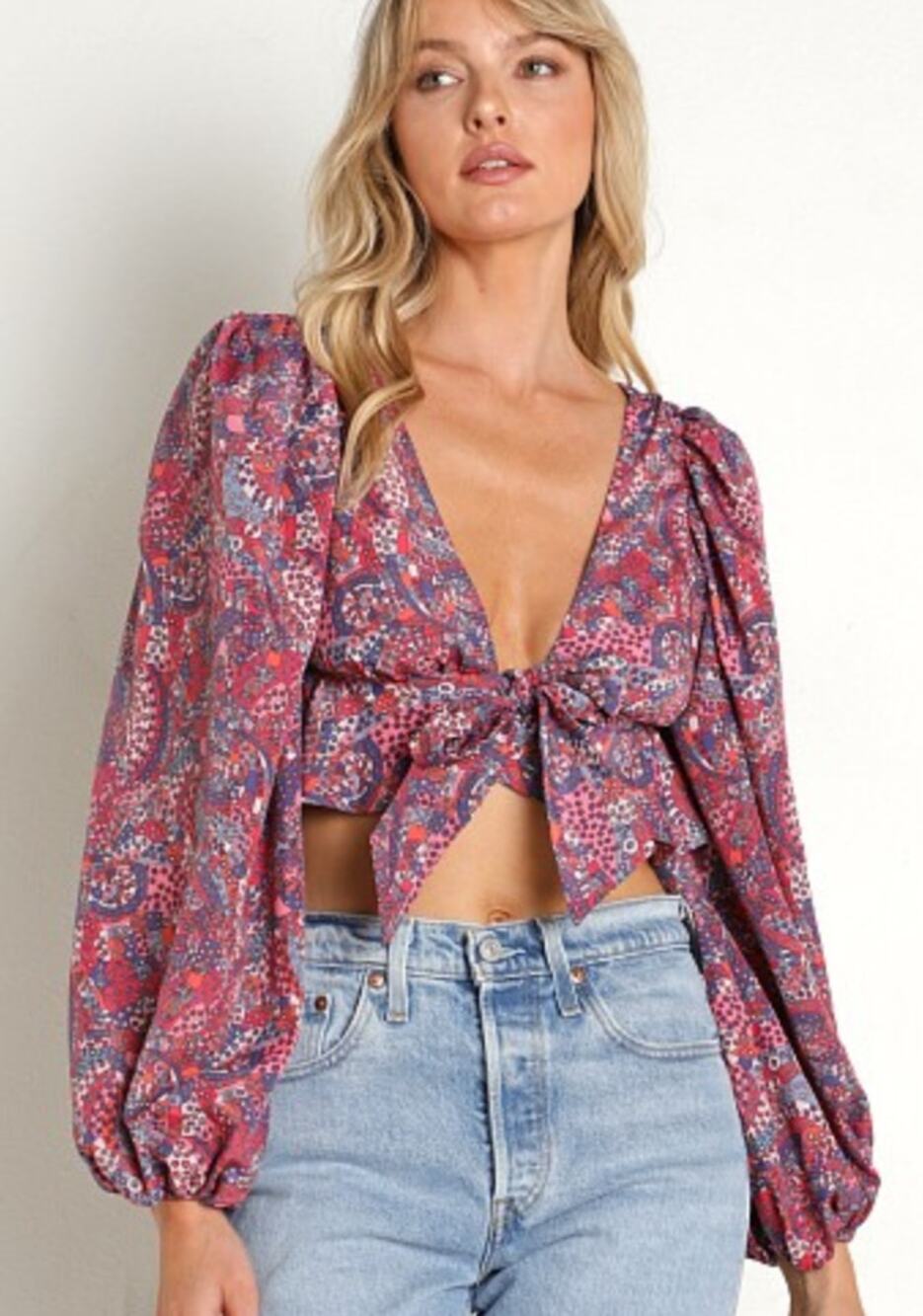 For Love & Lemons Tonya Crop Top Reversible Adjustable Bow Size Small